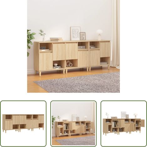 Holzbeine -  Sideboards 3 Stk. Sonoma-Eiche 60x35x70 cm Holzwerkstoff (1/5)