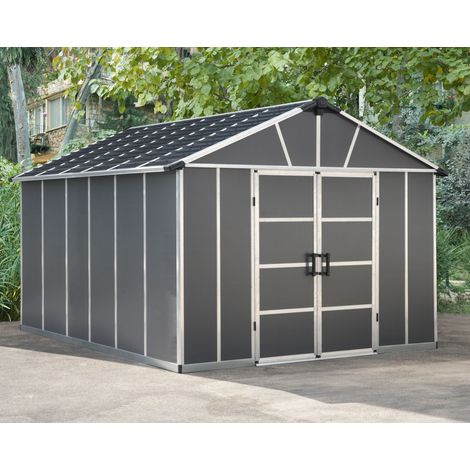 Palram – Abri de jardin résine 11,7 m² gris avec base – Panneaux en polycarbonate 10 mm – Résistant aux intempéries – 705161 (1/5)