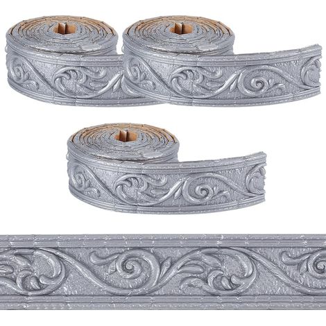 22,15 pi x 3,15 Pouces Moulure Murale Garniture Papier Peint Bordure Couronne Peler et Coller Moulure Gris Clair Auto-adhésif Flexible 3D Plinthe Miroir Collant Bord Collant Ligne (1/5)