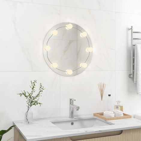 Miroir mural avec lampes LED, Miroir de maquillage, Miroir suspendu pour Vanité, Salle de Bain, Salon Chambre Rond Verre KIM2340 (1/5)