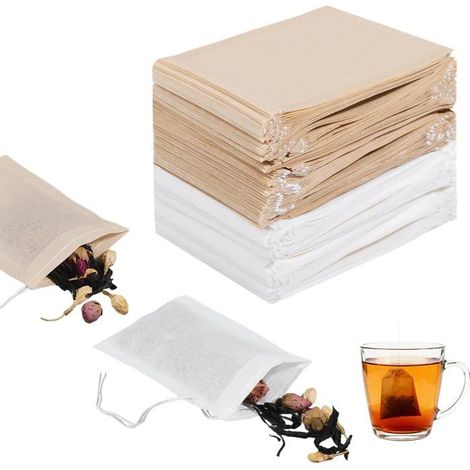 Lot de 200 sachets à thé jetables 6 x 8 cm avec cordon - Pour thé en vrac (1/5)
