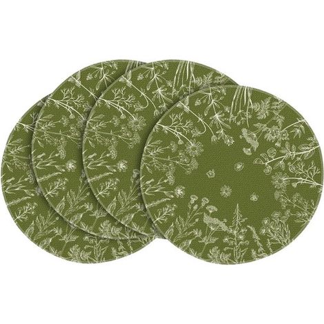 Manteles individuales redondos antiguos con hierbas y flores silvestres de temática primaveral, juego de 4, 35,5 cm (14 pulgadas) (1/5)