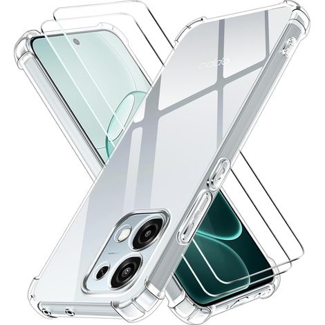 Coque pour Oppo A6 Pro 4G / 5G avec 2 Pièces Verre Trempé, Ultra Transparent Étui de Protection en Silicone Antichoc avec Coins Renforcés, Mince Souple TPU Anti-Rayures Bumper Housse (1/5)