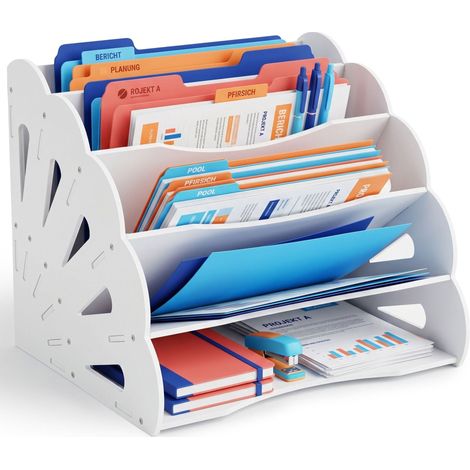 A4 MDF-Schreibtischorganizer, 5 Fächer – Weiß (1/5)