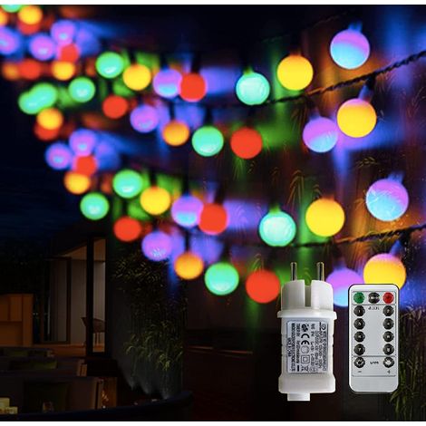 Guirlande Lumineuse Sphérique, Guirlande Lumineuse d'Extérieur avec Prise 100 LED 8 Modes avec Télécommande pour Chambre à Coucher, Intérieur, Jardin, Noël et Mariage (Multicolore)