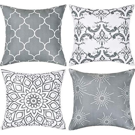 Housse de coussin décorative moderne pour chambre, canapé, fauteuil, voiture, gris et blanc, 45 x 45 cm