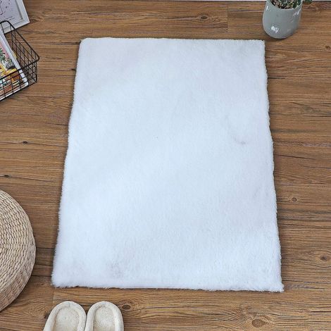 Tapis en fausse fourrure imitation peau de lapin – Coussin de canapé en laine synthétique doux, confortable et réaliste (blanc, 60 x 90 cm) (1/5)
