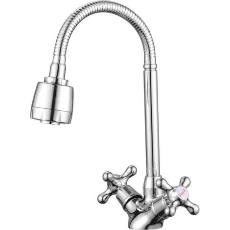 Robinet de cuisine avec eau chaude et froide, deux vitesses, tube universel pivotant, robinet d'évier domestique (1/5)