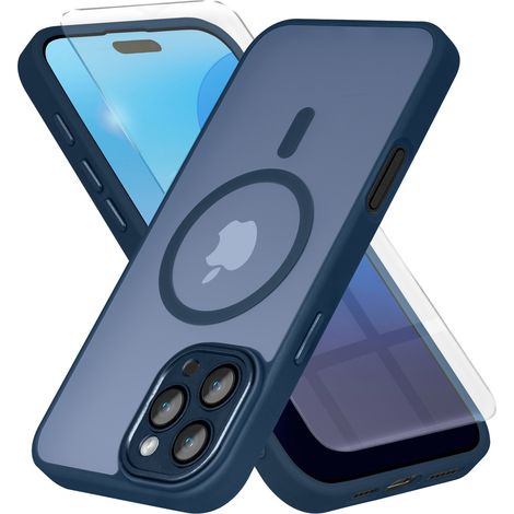 Custodia per iPhone 16 Pro Max, per MagSafe, erbord Matt Case, blu navy + pellicola protettiva in vetro (1/5)