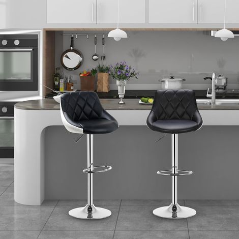 Woltu – Tabouret de bar réglable lot de 2 – Siège en similicuir rembourré – Hauteur 60-82cm – Base en acier chromé – Antidérapant