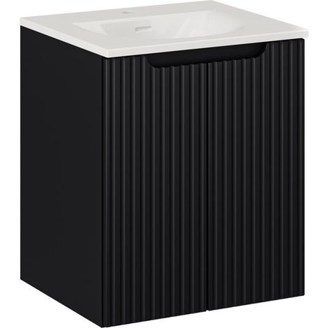 Ensemble Meuble Vasque 2 portes et Vasque à Encastrer L 50 x P 40 x H 58,5 cm - Astral - Noir et blanc - Livraison gratuite