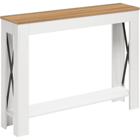 Console avec Espace de Rangement, Table de Canapé de Style Fermier, Table d’Appoint Étroite, pour Entrée, Palier, Couloir, Vestibule, Blanc et Marron Clair XCT34WV (1/5)