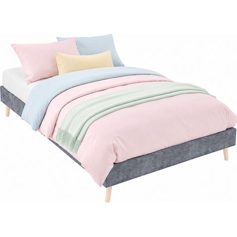 Letto 90x200 cm in velluto grigio, basso, per piccoli spazi, senza materasso - CHICFURN (1/5)