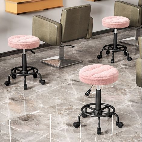 Tabouret de bureau à roulettes réglable en hauteur, pivotant 360°, Ø50 x 50-66 cm, rose DESVIAE (1/5)