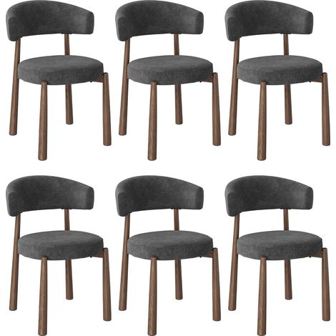 WOLTU Lot de 6 Chaises de Salle à Manger, Tissu en Chenille, Cadre Métallique Aspect Noyer, Siège Rembourré épais, Gris (1/5)