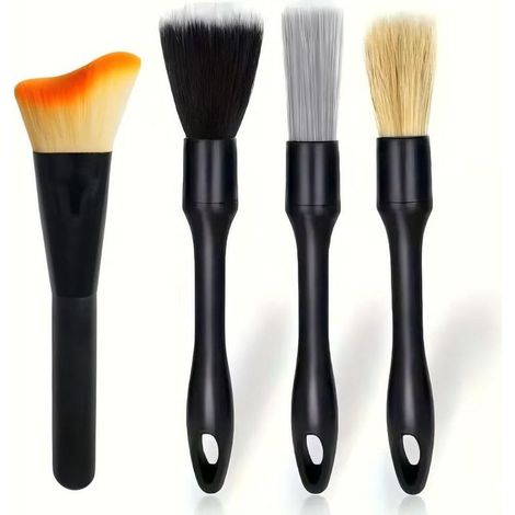 Brosse de nettoyage pour l'intérieur de la voiture, brosse de détail, ensemble de 4 pièces, brosse de nettoyage, brosse pour pneus, brosse à poils souples, outils de lavage auto, brosse pour les recoi (1/3)