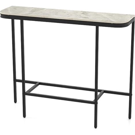 COSTWAY Tavolo Consolle, Tavolo Ingresso Moderno per Divano con Piano in Finto Marmo e Struttura Metallica, Mobile Versatile e Salvaspazio per Corridoio, Ingresso e Soggiorno (Grigio e Nero)