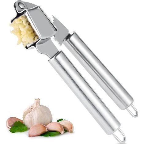 Knoblauchpresse aus Edelstahl – Hochwertiger Knoblauchzerkleinerer für fein gehackten Knoblauch – Zerkleinerer & Schäler, Küchenhelfer – Ergonomischer Griff, einfache Handhabung und Reinigung (1/5)