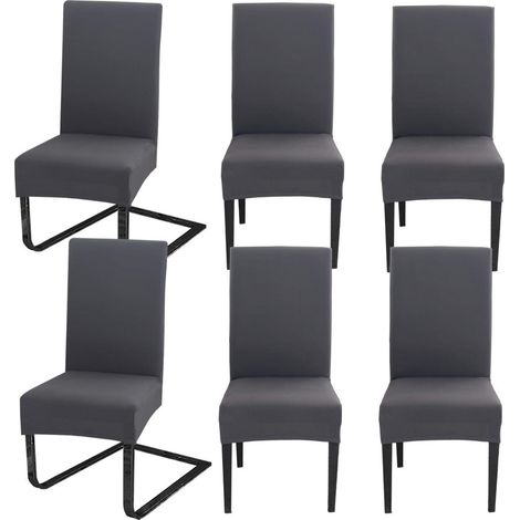 Stuhlhussen 6er Set Dunkelgrau, Stretchbezug für Schwingstühle, abnehmbar & waschbar (1/5)