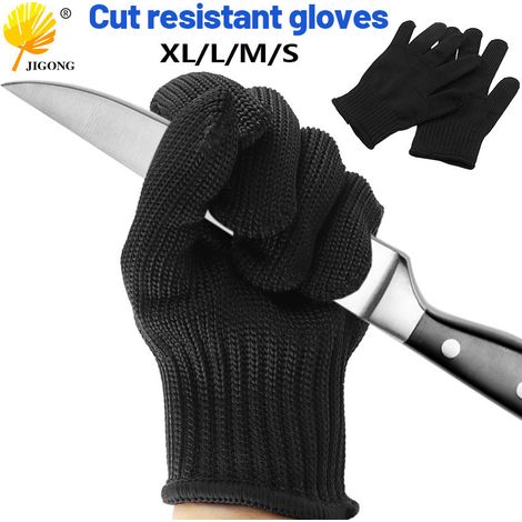 Gants anti-coupures de classe 5A, gants à fil unique, gants de protection de travail de niveau 5 résistants à l'abrasion et aux coupures, gants noirs. (1/5)