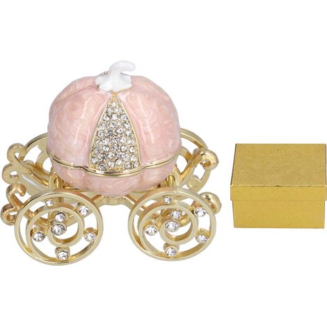 Boîte de Rangement à Bijoux en Forme de Carrosse Citrouille Blanc Doré à Strass, Décoration de Table pour Collection (1/5)