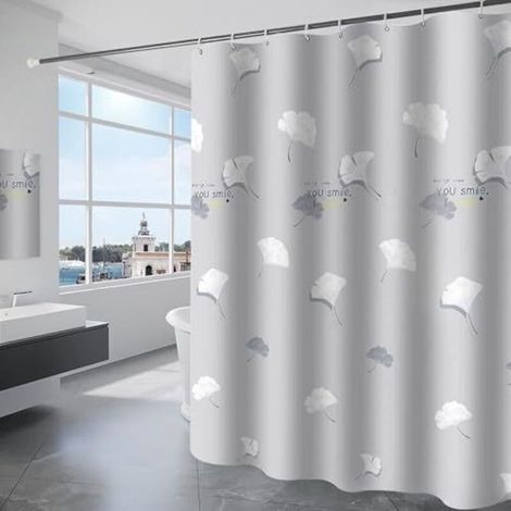 Maschinenwaschbarer Duschvorhang aus Polyestergewebe, Badewannenvorhang mit 12 Haken, wasserdicht, 180 x 200 cm, Grau