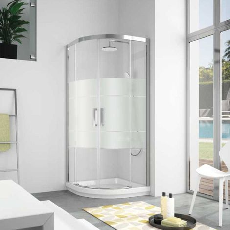 Paroi de douche semi-circulaire 2 verres fixes + 2 portes coulissantes S400 verre sérigraphié 80x80 cm rayon 50cm