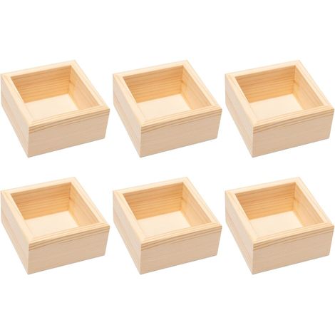 Petites Boîtes en Bois sans Couvercle, 6 Pièces, 8 x 8 x 4 cm Petite Boite Bois Brut à Peindre ou Décorer pour Rangement, Plantes, Cadeaux, Organisation et Loisirs Créatifs (1/5)