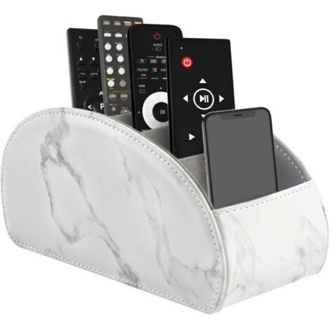 Grand étui de rangement pour télécommandes à 5 compartiments, compatible avec les télécommandes de télévision, DVD, 4K et Blu-ray, style stylo, finition marbre blanc. (1/4)