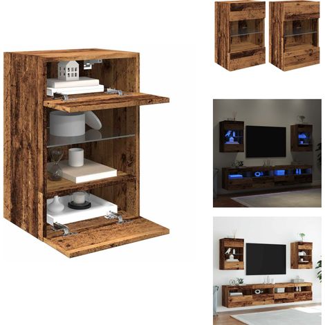 Meubles TV muraux et lumières LED 2 pcs vieux bois 40x30x60,5cm - Meuble TV Mural - Meubles TV Muraux - Meuble TV Flottant - Armoire TV Murale (1/5)