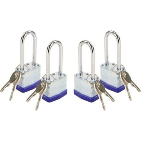 Cadenas robuste en acier laminé avec crochet à clé de 40 mm de long, adapté aux portails, abris de jardin, boîtes à outils et armoires (avec clé). (1/4)