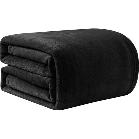 Couvertures et Plaids Noir 200x230cm Couverture en Flanelle, Couverture Chaude de Canapé, Jete de lit, utilisable des Deux côtés (1/5)