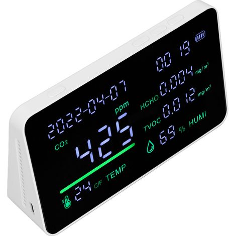 Détecteur de CO2 précis, données en temps réel, moniteur de qualité de l'air pour la maison et le bureau, détection de la température et de l'humidité, blanc (1/5)