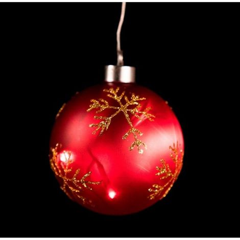 Palla di Natale a led in cristallo rosso con stelle