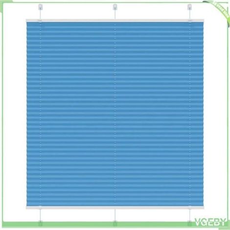 1 Store plissé, polyester, bleu, montage sans perçage ou à vis, pour fenêtre salon chambre bureau (1/3)