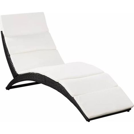 Chaise longue pliante tissu blanc et résine tressée noire Manap (1/4)