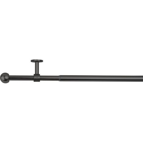 ondeco Gardinenstange 2 in 1 Ausziehbar Wand- & Deckenmontage Verstellbar 5-8 cm Stabil für schwere Vorhänge 19 mm Ø Schwarz oder Edelstahl - Schwarz - 160-280 cm