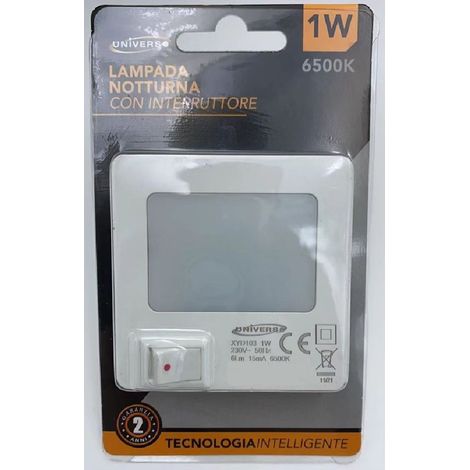TRADE SHOP - Lampada Notturna A Led 1w Luce Fredda 6500k Con Interruttore Punto Luce Xyd103 -