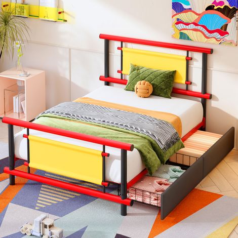 Bett Kinderbett Stauraum 90x200 Metall Rot HAVRYA (1/5)
