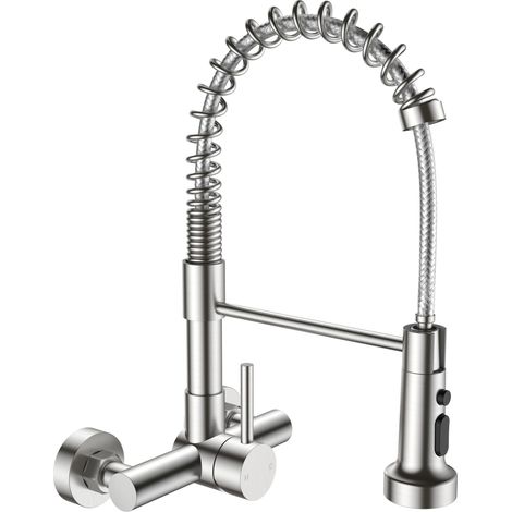 Robinet Cuisine Mural 15cm, Mitigeur Cuisine avec Douchette, 3 Jets (1/5)