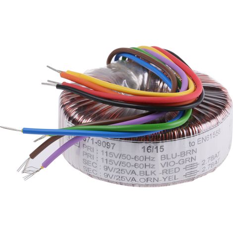 Transformateur torique RS PRO 2 sorties, 115 V ac, 230 V ac 2 x 9V c.a., 50VA (1/2)