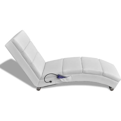 Chaise longue Transat Bain de soleil de massage Blanc Similicuir (1/5)