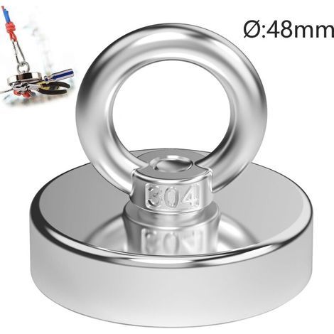 48mm neodymium magnet – 75kg attraction force – stainless steel housing – magnet fishing (1/5)