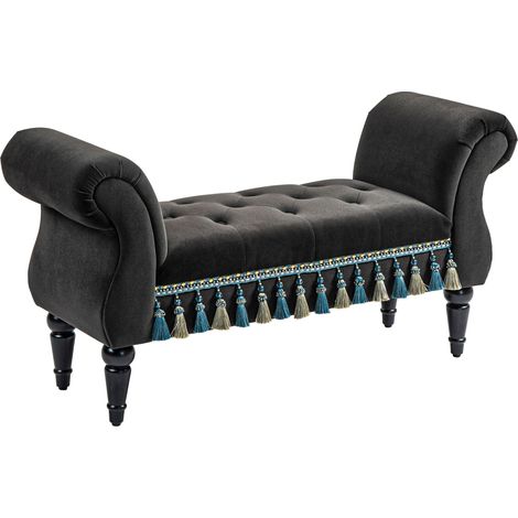Panca imbottita con contenitore e braccioli 117x40x58 cm velluto grigio scuro HOMVRA (1/5)