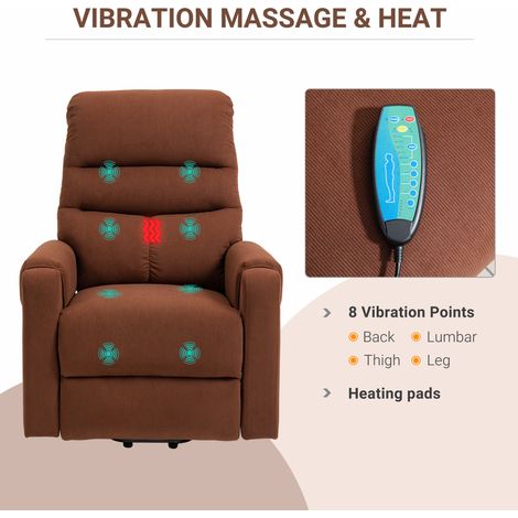 Fauteuil TV électrique releveur HOMCOM avec massage et chauffage, fonction inclinable, revêtement polyester marron clair 79x97x103cm, confort et détente (1/5)