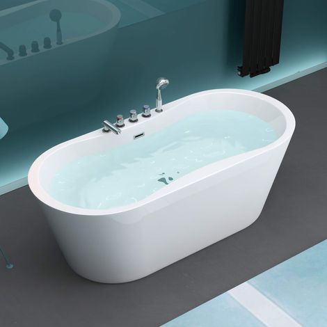 Mai & Mai Freistehende Badewanne 170x80cm inkl. Armatur Standbadewanne aus Sanitäracryl V602sMA
