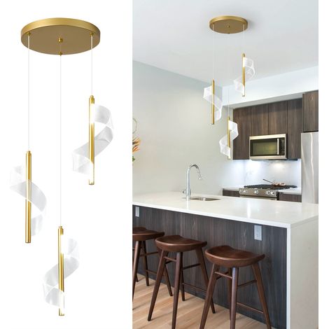 Ganeed Pendant Lights Kitchen Island 3-Light, 6000K Modern Kitchen Island Lights Ceiling Lighting Fixtures with Crystal Bubble, Integrated LED Cold White Hanging Light Dining Room Light Brushed Gold (1/5)