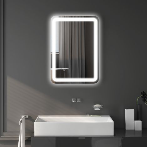 Badezimmerspiegel mit LED-Beleuchtung, 50 x 70 cm, beschlagfrei, mit 3 einstellbaren Farbtemperaturen und Memory-Funktion