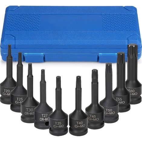 Jeu de douilles à choc 1/2" T20-T60 Jeu de 10 douilles Torx,douille torx pour Clé à Chocs Pneumatique, Electrique (1/5)