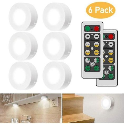 Lumières d'armoire à LED avec télécommande, éclairage d'armoire 6 pièces - Blanc